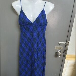 Zara Navy and Black Checkered Midi Dress